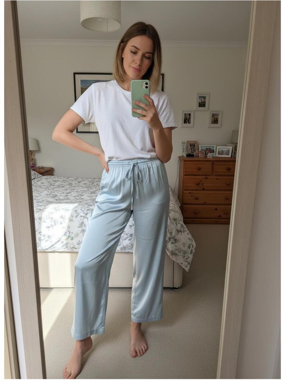 Sincerely Jules Light Blue Satin Wide-Leg Pants